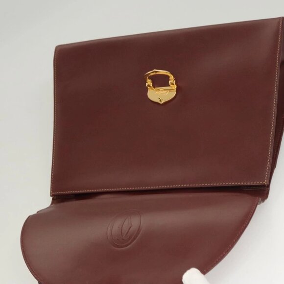 CARTIER Must Line Hand Bag Leather Bordeaux Gold Auth 122249 - Picture 11 of 16